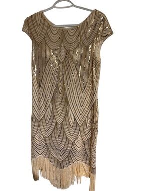JJs House Gold Sequin Fringe Mini Dress